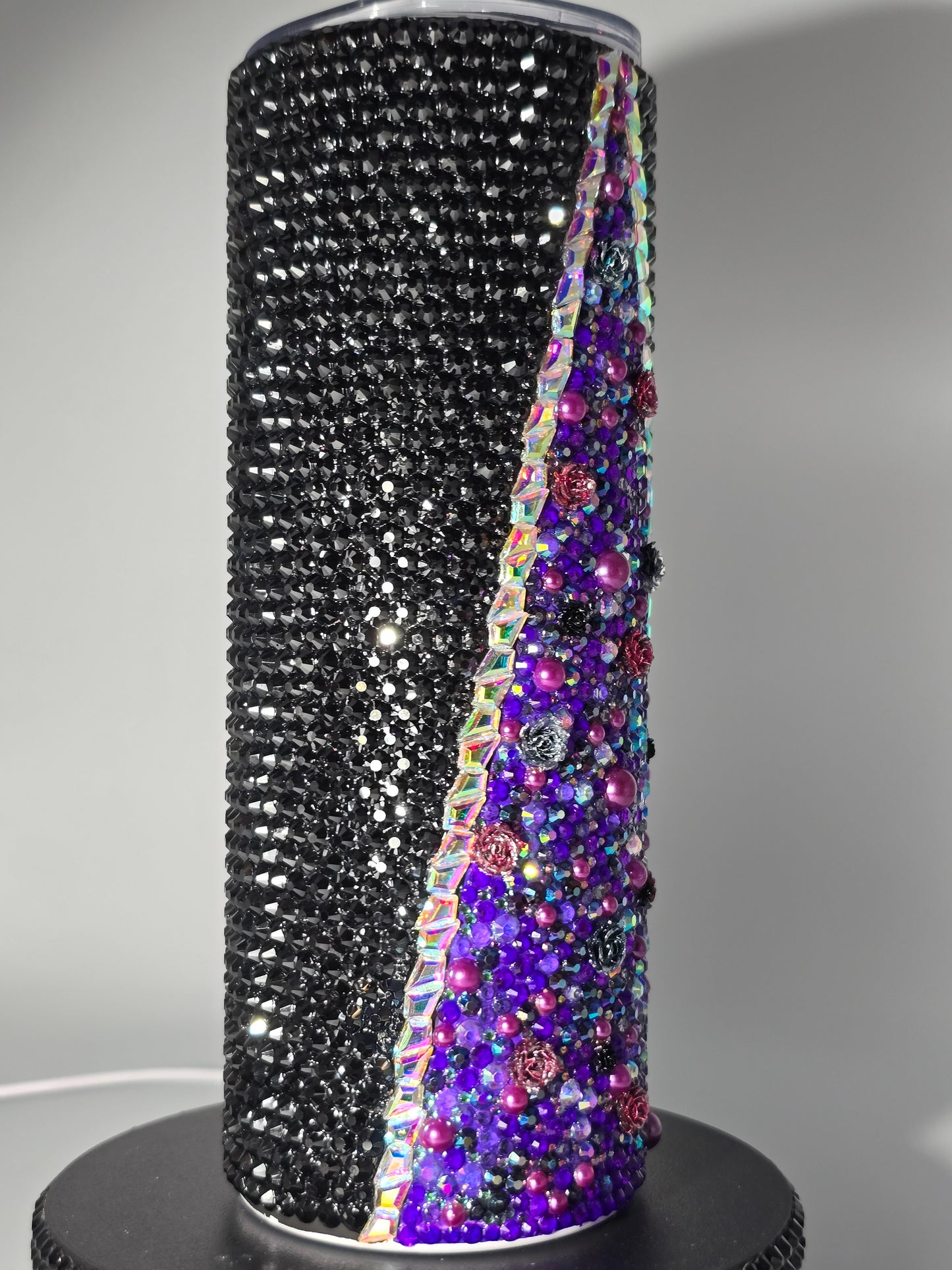 Celina Miller Art - Bling Purple and Black Flower Tumbler