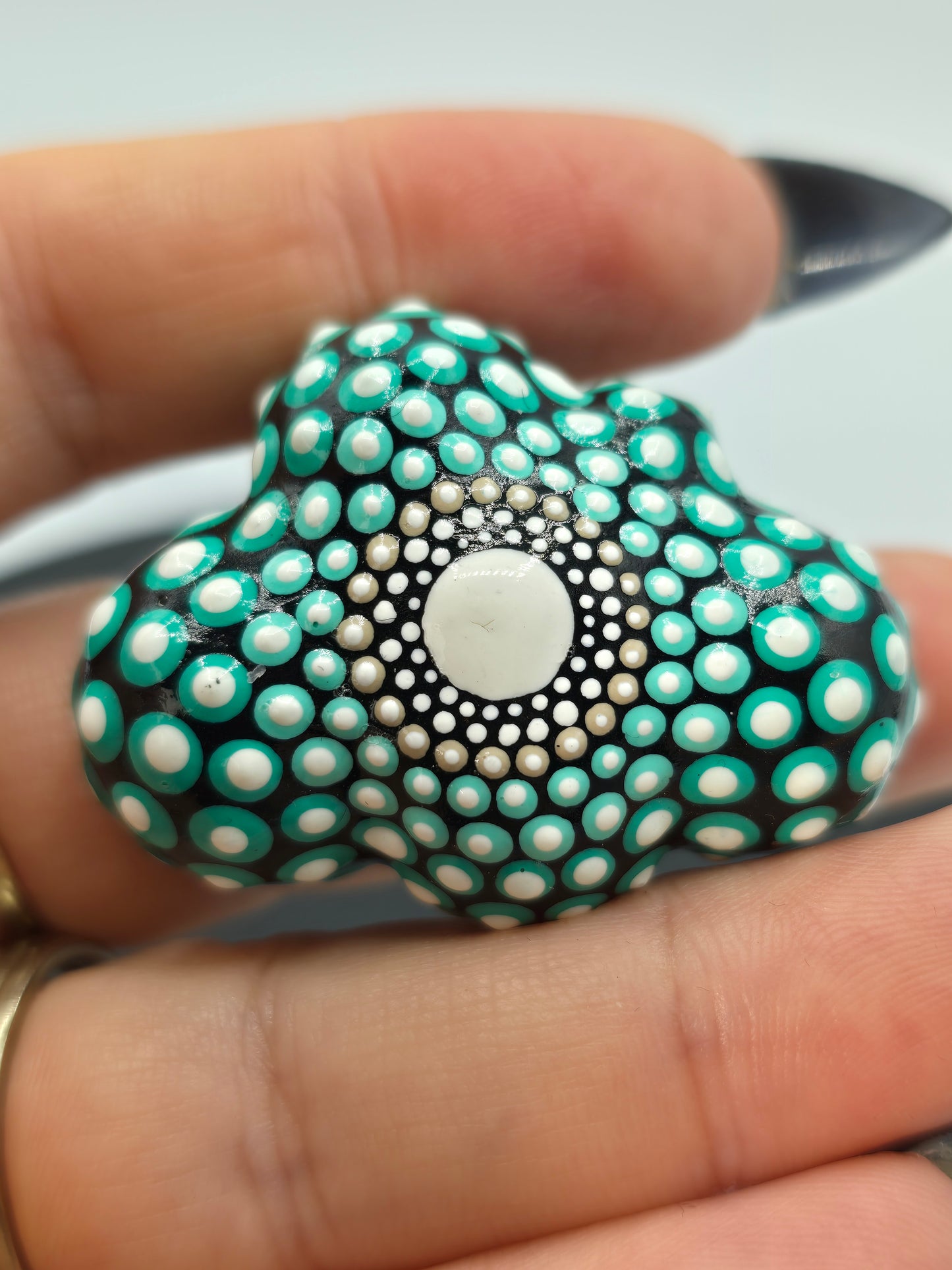 Celina Miller Art - Teal and White Mandala Small Cloud Stone