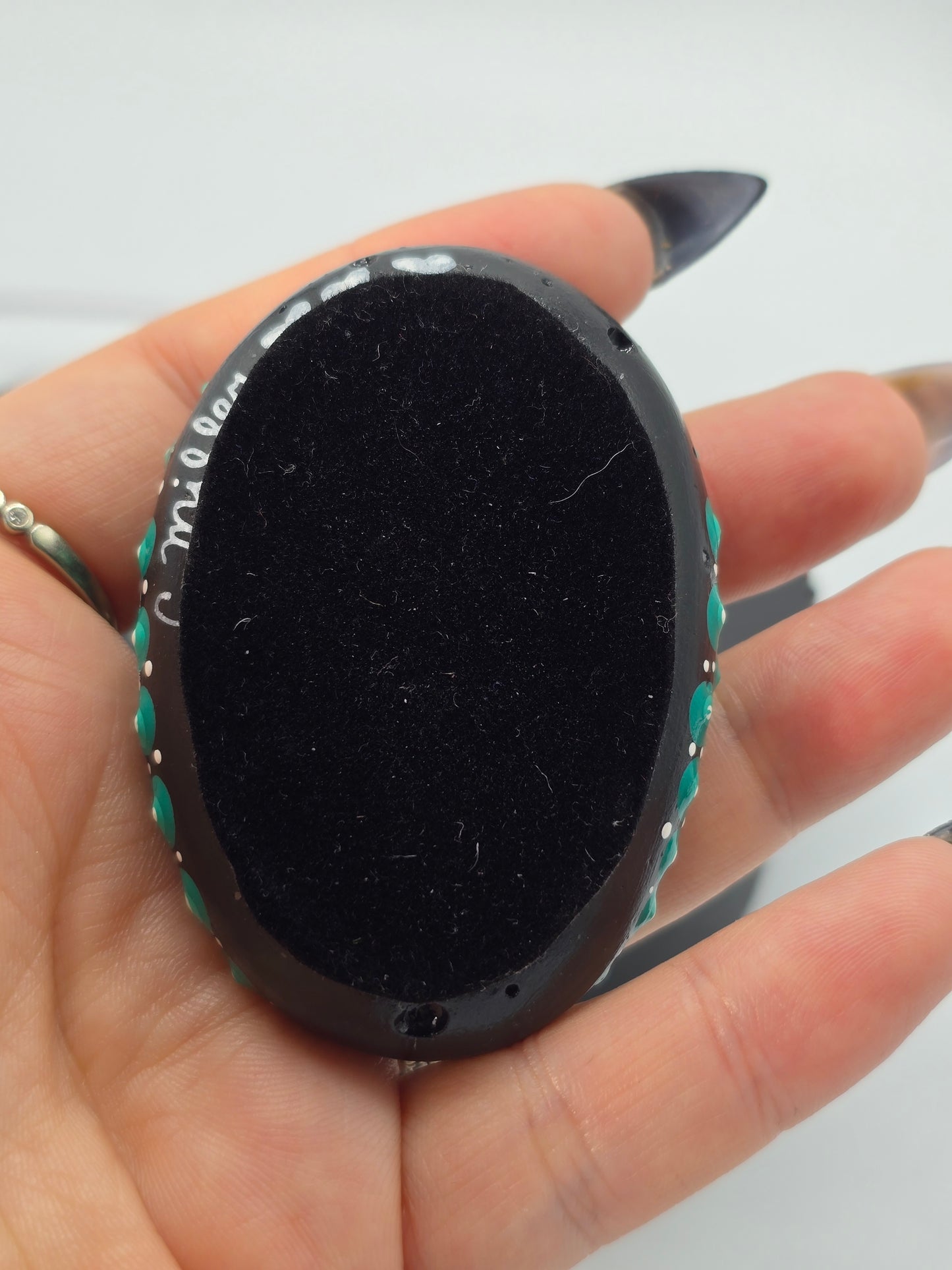 Celina Miller Art - Teal and White Mandala Palm Stone
