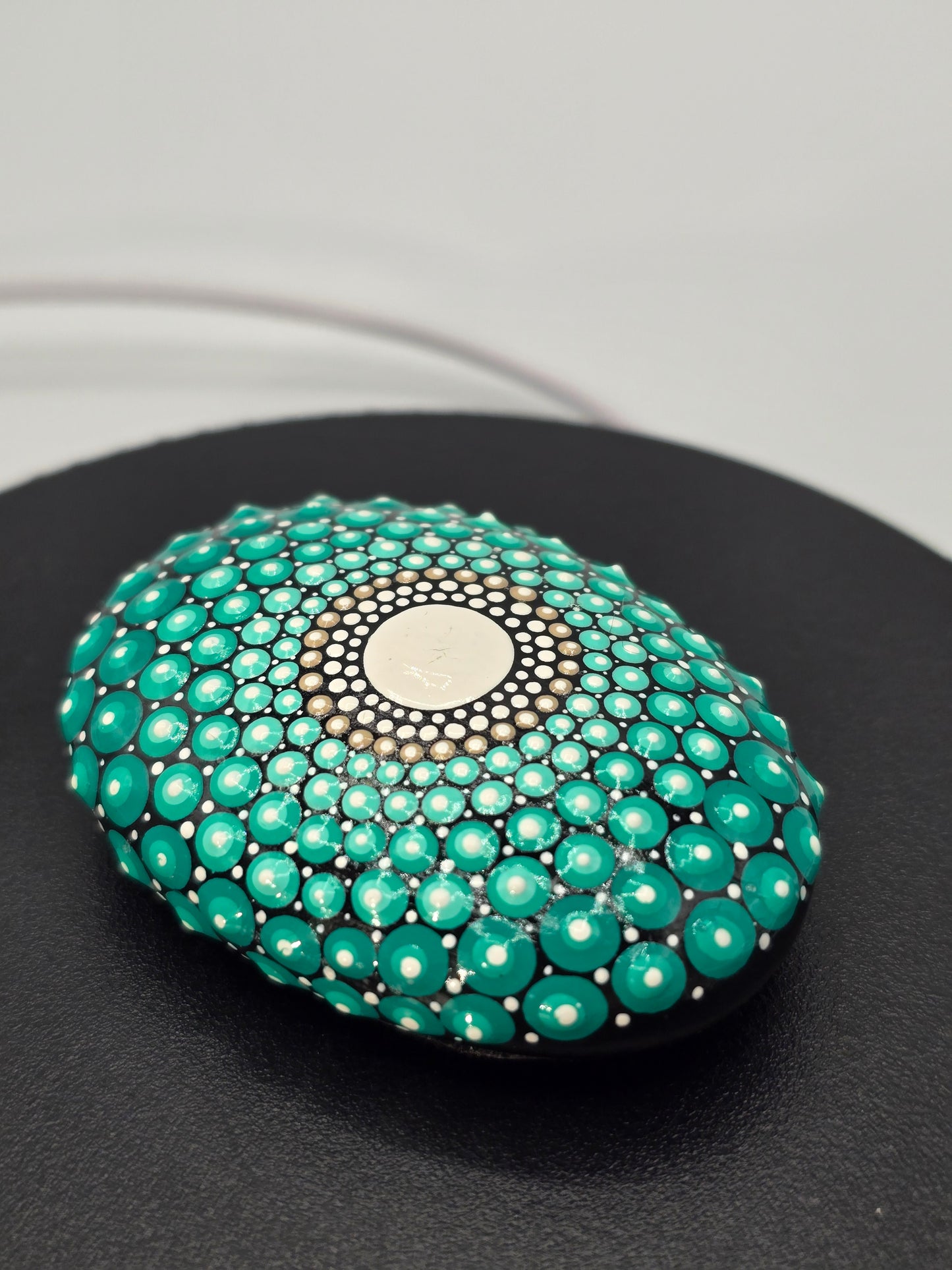 Celina Miller Art - Teal and White Mandala Palm Stone