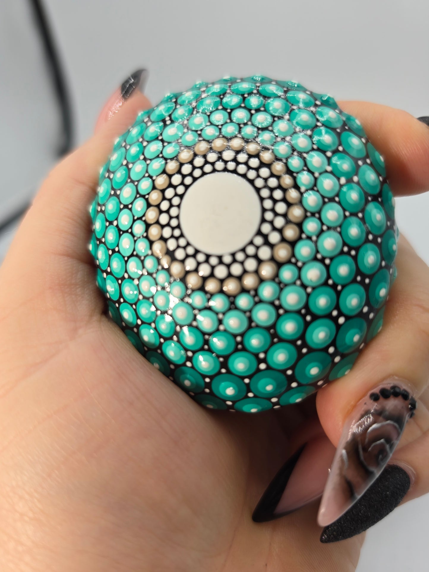 Celina Miller Art - Teal and White Mandala Palm Stone