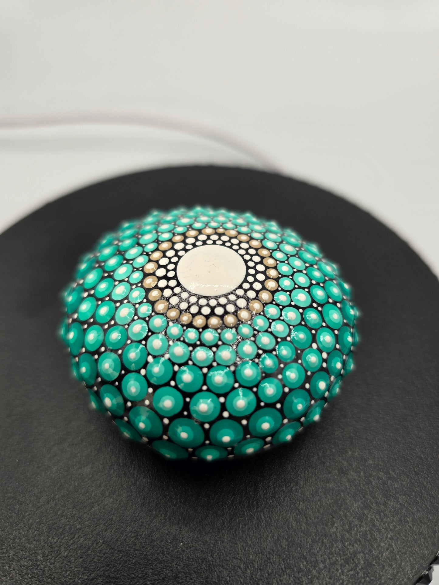 Celina Miller Art - Teal and White Mandala Palm Stone
