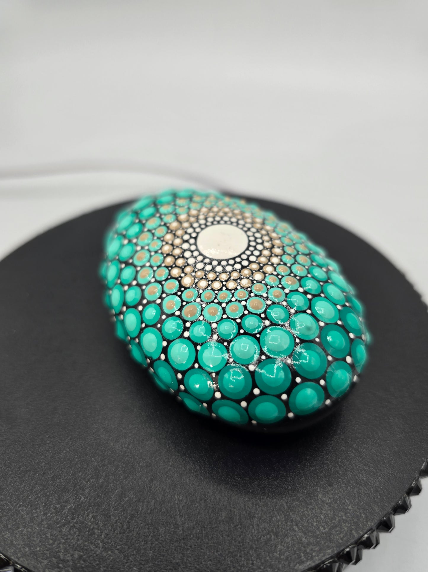 Celina Miller Art - Teal and White Mandala Palm Stone