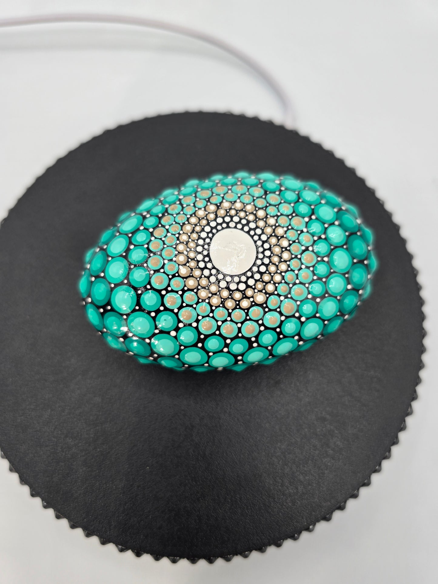 Celina Miller Art - Teal and White Mandala Palm Stone