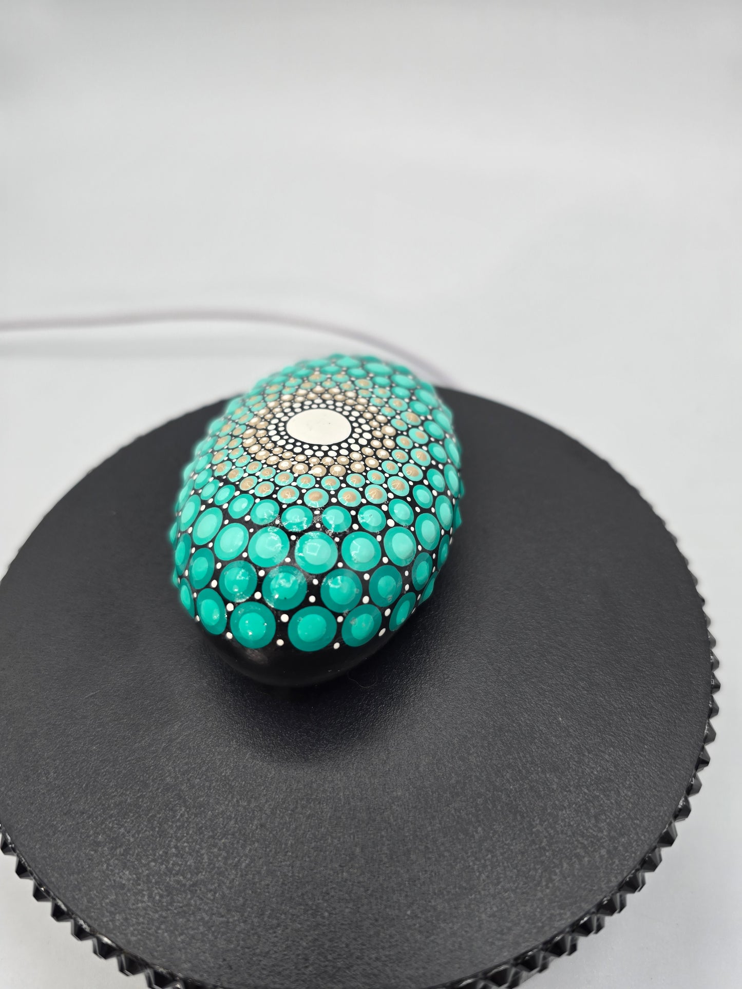 Celina Miller Art - Teal and White Mandala Palm Stone