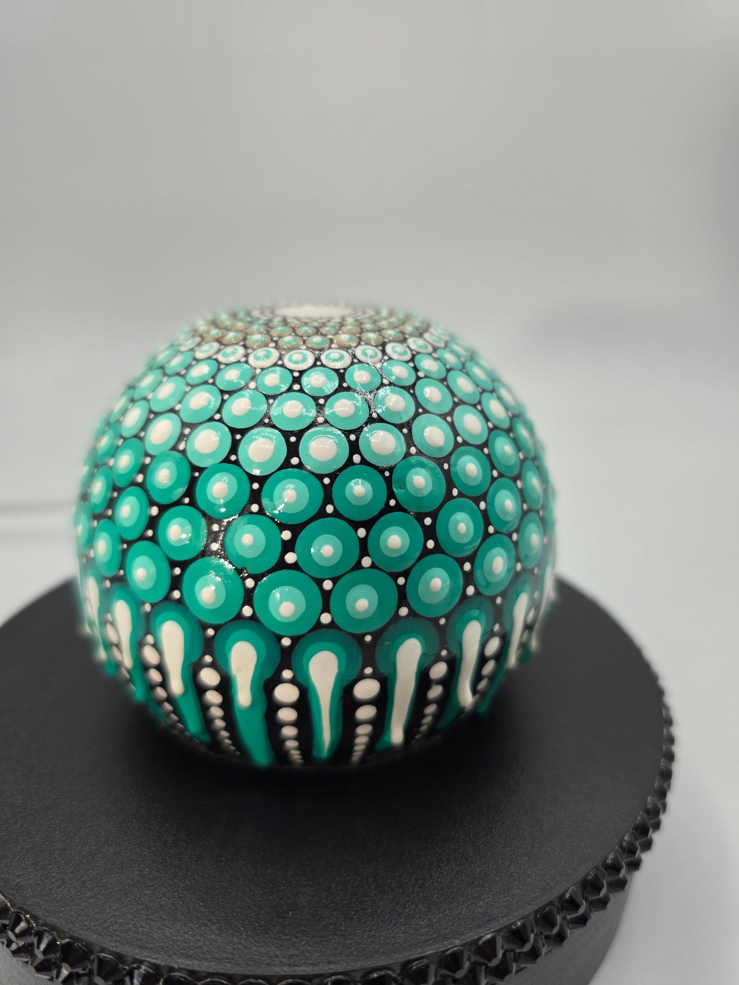 Celina Miller Art - Teal and White Mandala Sphere Stone