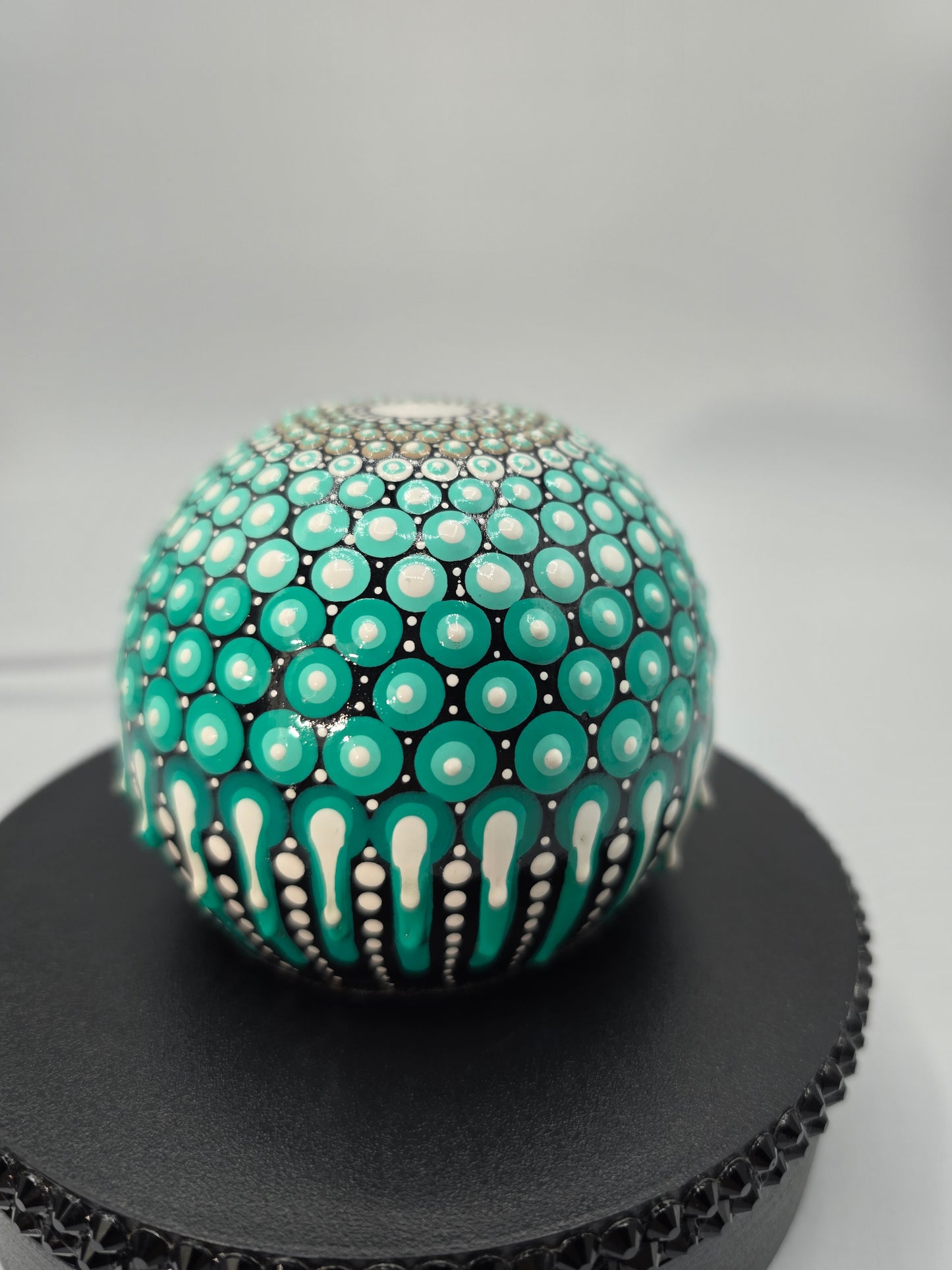 Celina Miller Art - Teal and White Mandala Sphere Stone