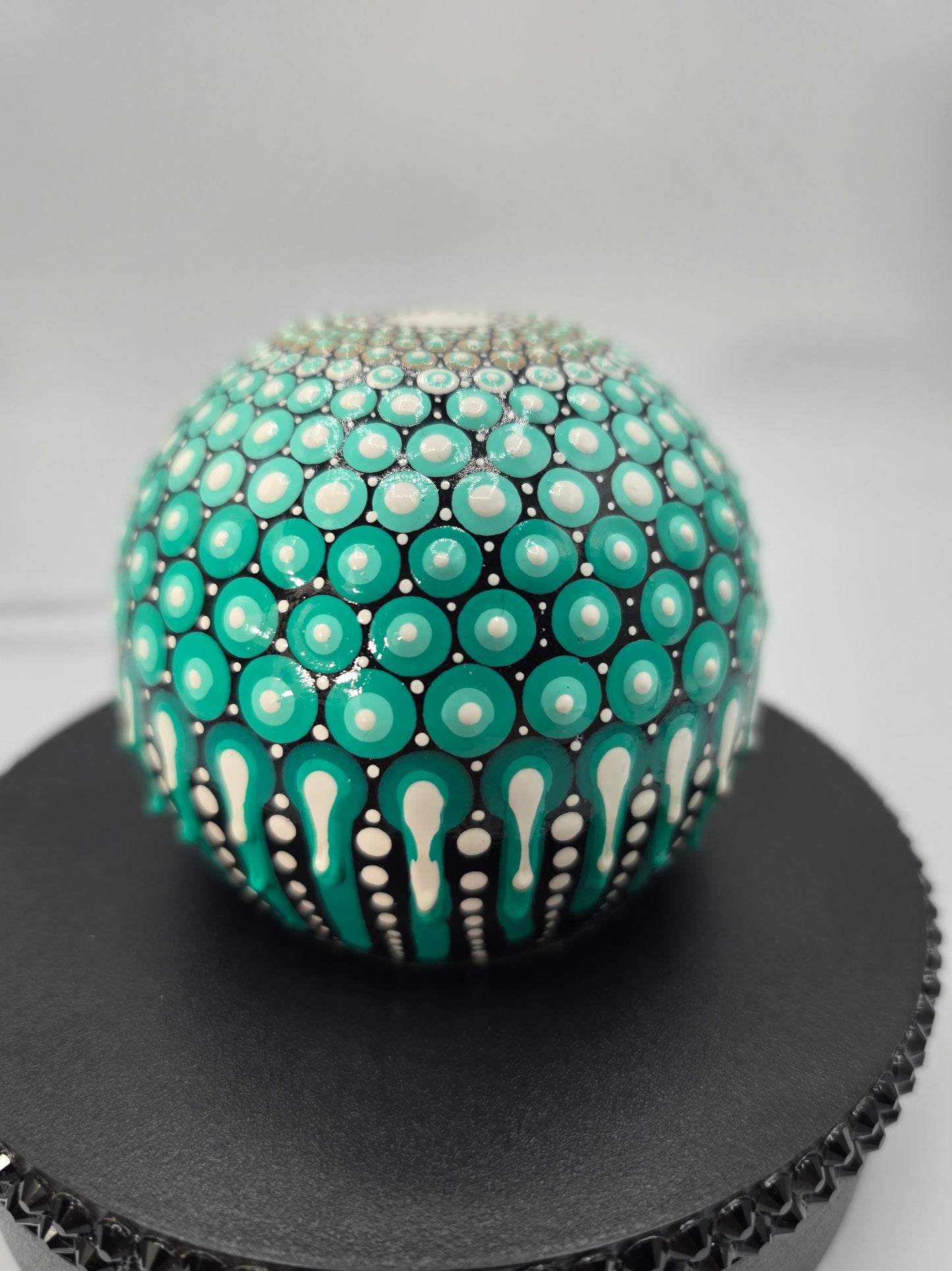 Celina Miller Art - Teal and White Mandala Sphere Stone