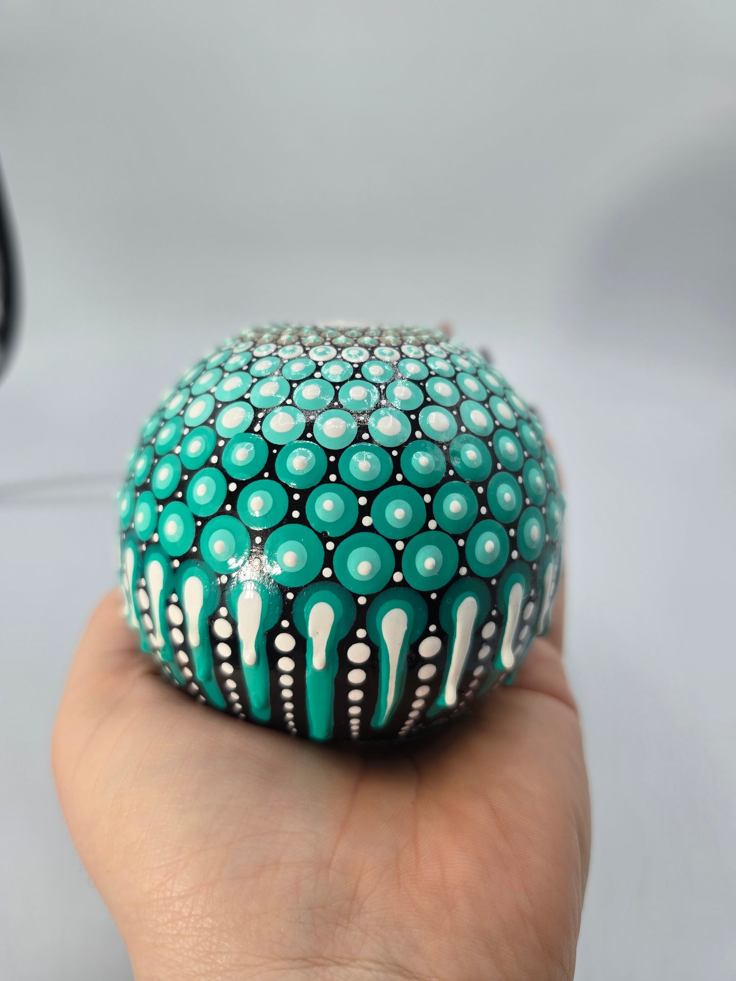 Celina Miller Art - Teal and White Mandala Sphere Stone