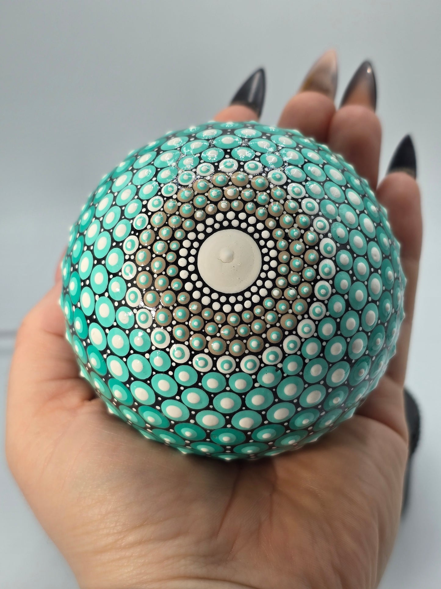 Celina Miller Art - Teal and White Mandala Sphere Stone