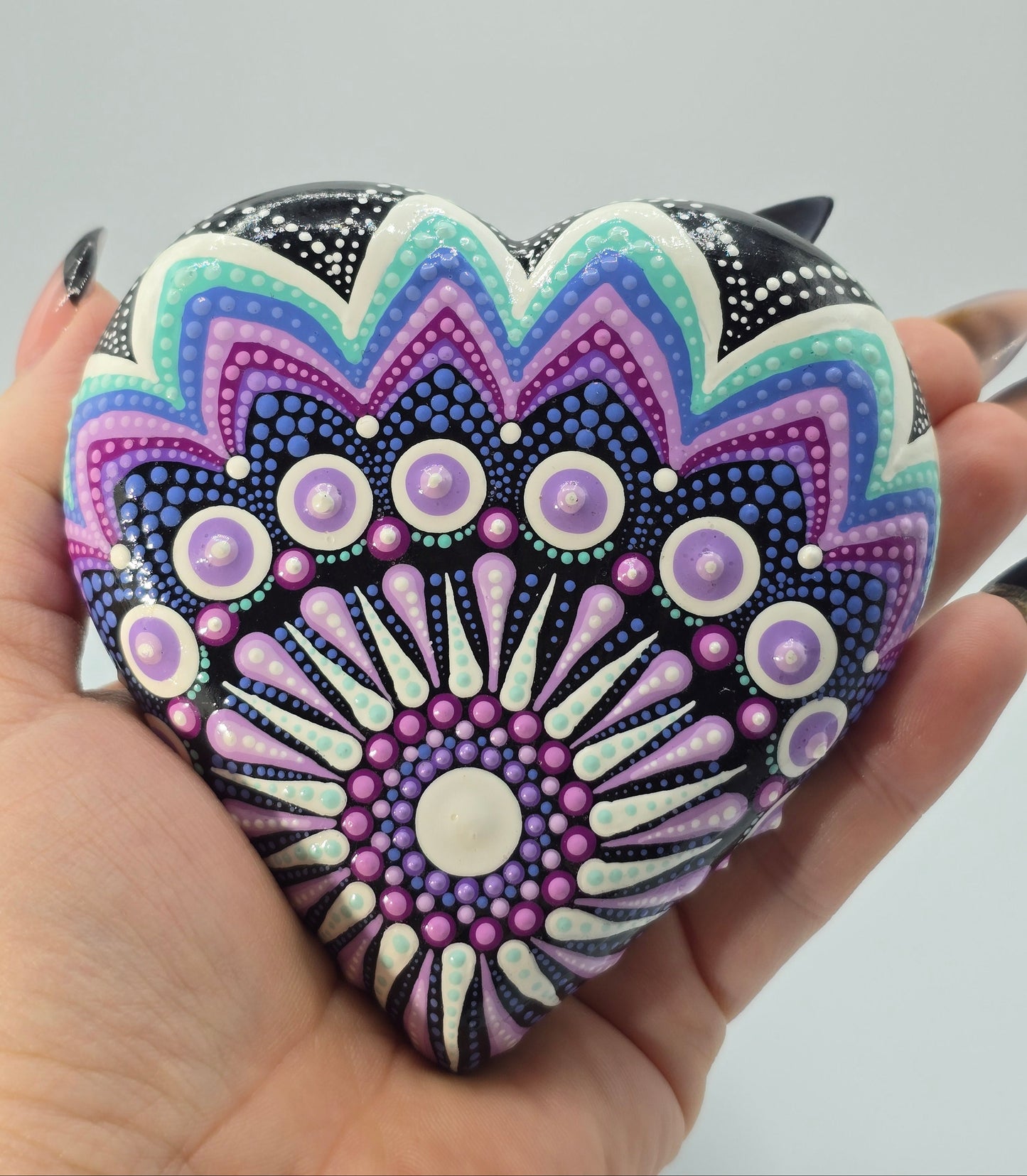 Celina Miller Art - Purple and Teal Mandala Heart Stone