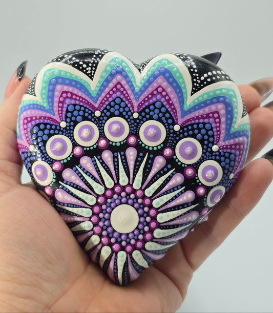 Celina Miller Art - Purple and Teal Mandala Heart Stone