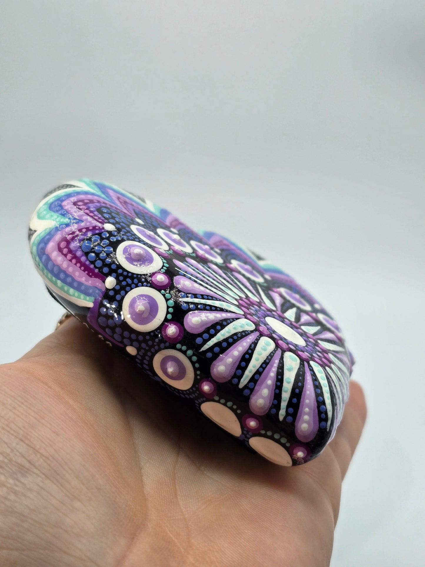 Celina Miller Art - Purple and Teal Mandala Heart Stone