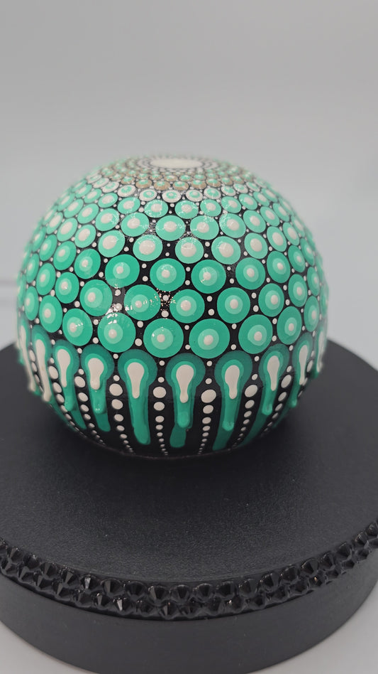 Celina Miller Art - Teal and White Mandala Sphere Stone