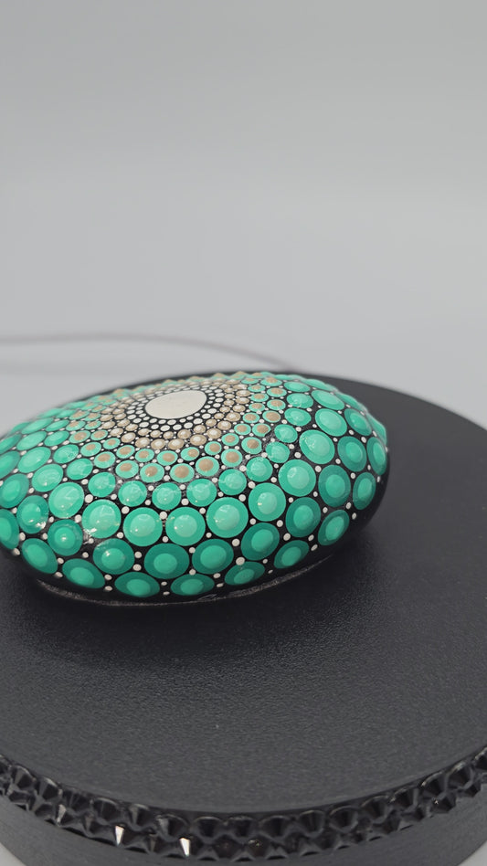 Celina Miller Art - Teal and White Mandala Palm Stone