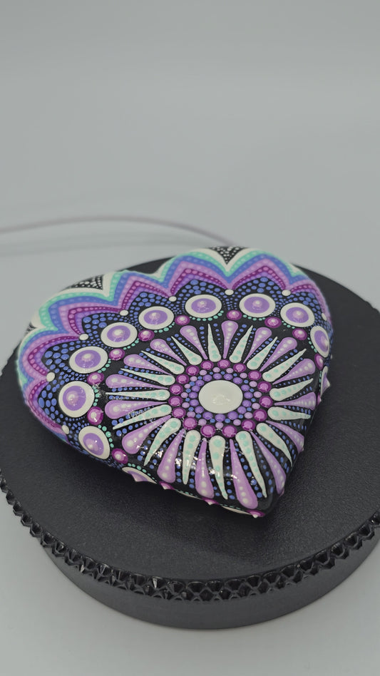 Celina Miller Art - Purple and Teal Mandala Heart Stone