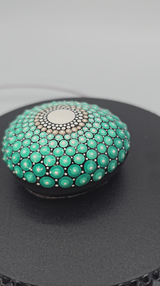 Celina Miller Art - Teal and White Mandala Palm Stone