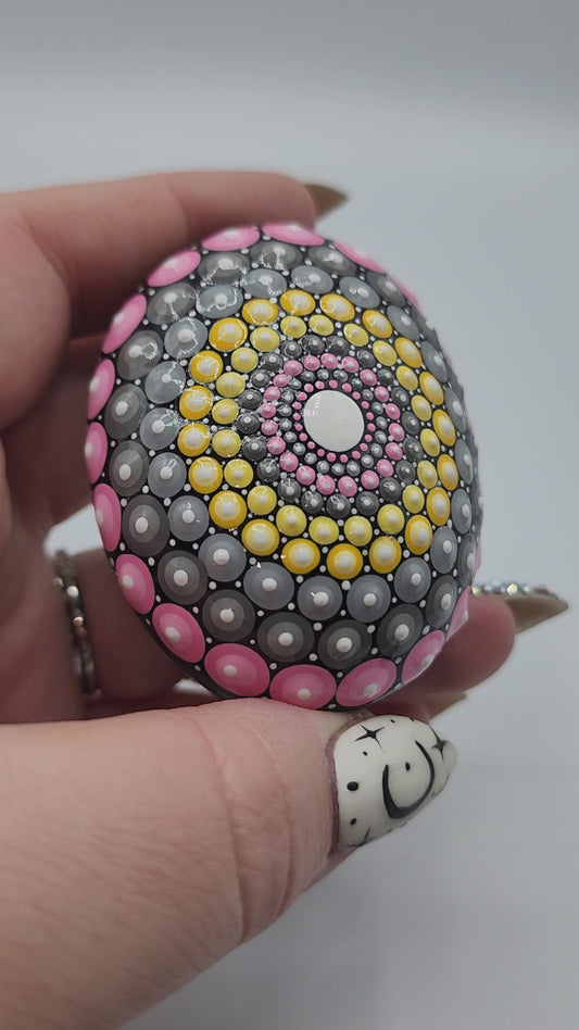 Celina Miller Art - Pink and Yellow Mandala Stone