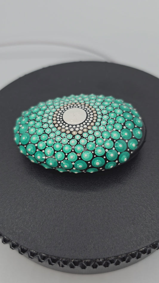 Celina Miller Art - Teal and White Mandala Palm Stone