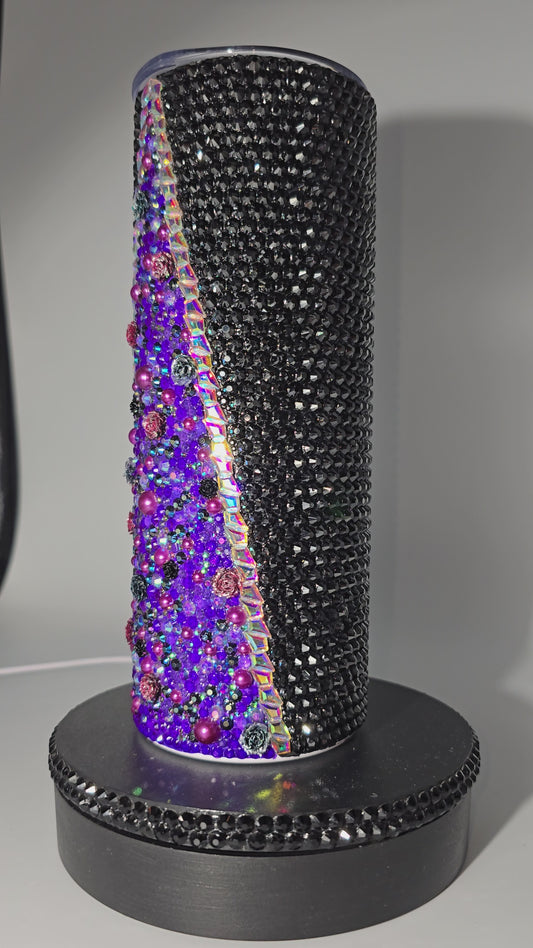 Celina Miller Art - Bling Purple and Black Flower Tumbler